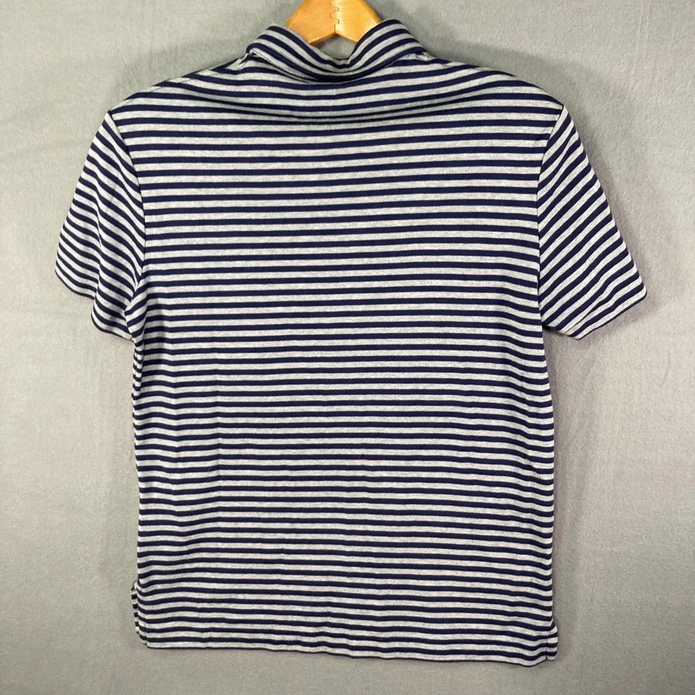 Polo Ralph Lauren Mens Polo Shirt Medium Blue Gray Striped Cotton Classic Casual